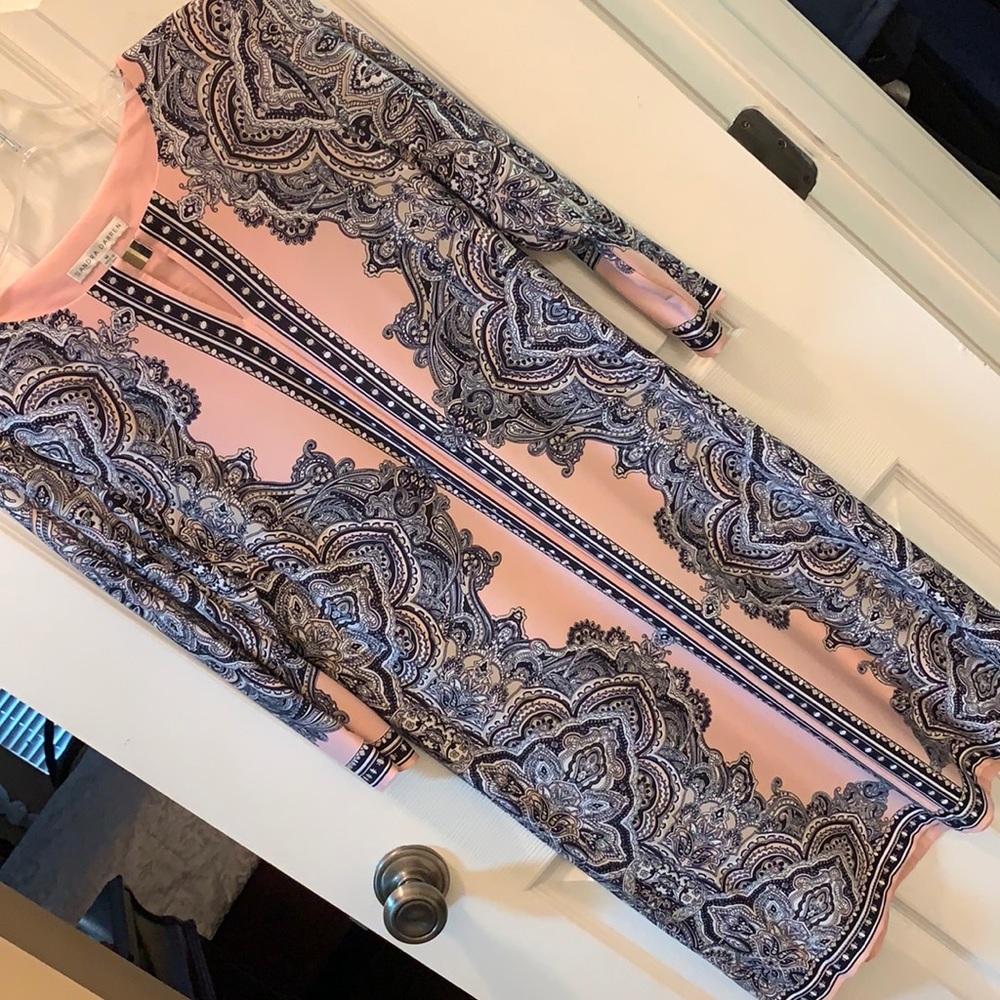 Pink and blue dress.